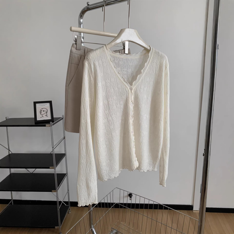 Wool Blend Lace Trim Gentle Cardigan for Women, Spring/Summer 2026, Thin and Delicate, Slimming V-Neck Air Conditioning Shirt Wool Blend Lace Trim Gentle Cardigan for Women, Spring/Summer 2026, Thin and Delicate, Slimming V-Neck Air Conditioning Shirt