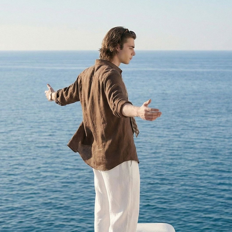 French-Style Elegance 100% Linen Yarn-Dyed Long-Sleeve Shirt Casual Business Solid Color Basic Commuter Shirt Men's Top French-Style Elegance 100% Linen Yarn-Dyed Long-Sleeve Shirt Casual Business Solid Color Basic Commuter Shirt Men's Top