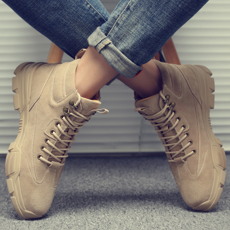 2025 Spring Boots Men's High-Top Leather Shoes Mid-Top Trendy Shoes Outdoor Work Shoes Tactical Short Boots Cotton Shoes Leather Boots