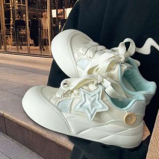 High-value Niche Wear-resistant Board Shoes Women's 2025 New Spring Thick-soled White Shoes All-match Round Toe Bread Shoes