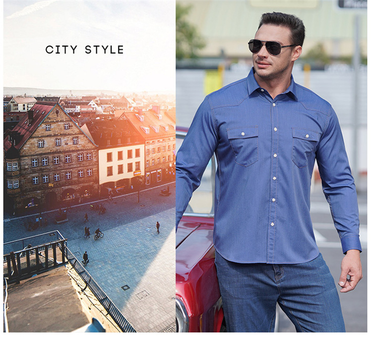 Men's Long Sleeve Denim Shirt Plus Size Casual Oversized Jacket_voghion.com