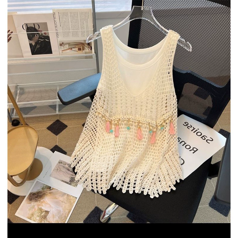 Summer cool knitted vest, retro tank top sleevless, oversize, lifting effect