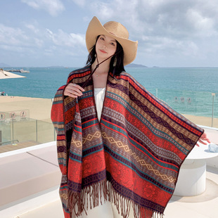 Yunnan Vacation Cloak Rainbow Shawl Warm Ethnic Style Jacquard Travel Photograph Scarf Trendy