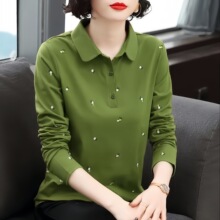 外贸长袖T恤女妈妈装打底衫女春秋季新款大码女装体恤显瘦上衣服