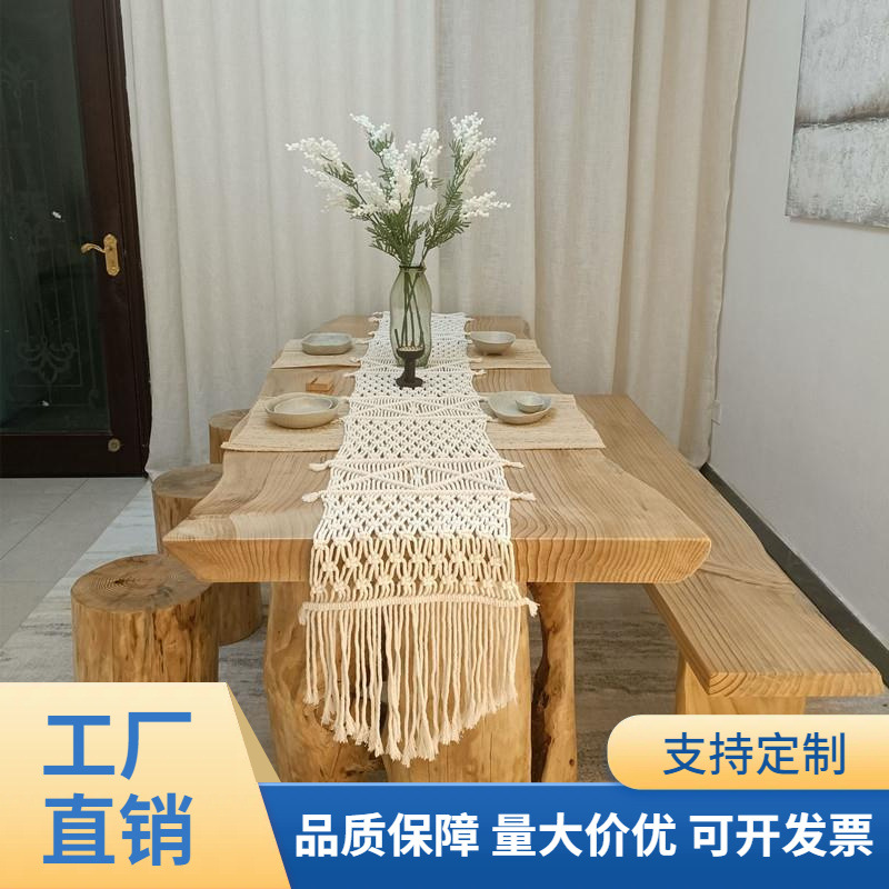 实木餐桌椅组合简约吃饭桌子长方形展示桌原木日式饭桌办公泡茶桌