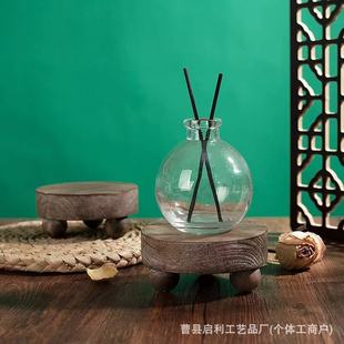 Retro Solid Wood Dessert Tasting Tray Household Aromatherapy Candle Placement Tray Small Stool Ornaments Wooden Flower Pot Base