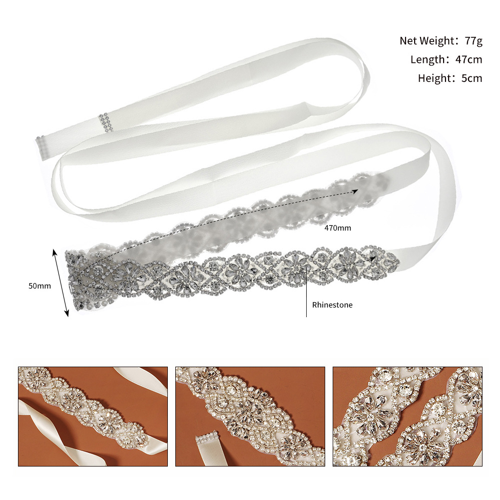 European And American Bride Wedding Decoration Wedding Dress Ribbon Waist Seal Hand-sewn Fashion Accessories All-match Rhinestone Pearl Belt