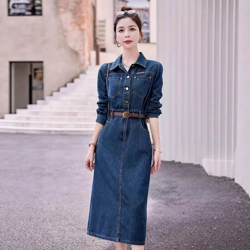 Jeans Skirt Dress with Elegant and Slimming Style, New Long-Sleeve Autumn Wear for Women, 2025 Trendy Texture and Quality