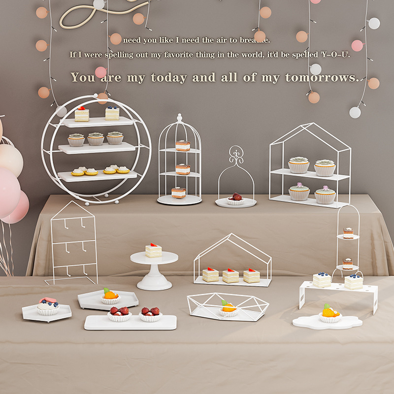 Decoración de mesa de postre simple mesa de postre estante soporte de exhibición decoración de pastelería bandeja de comida fría merienda stand té de la tarde image 4