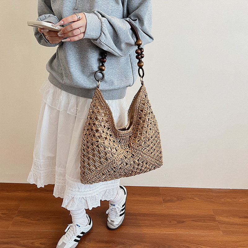 2025 New Summer Straw Woven Bag For Women, Hollow Out Shoulder Tote Bag For Beach Vacation, Woven Market Basket Bag - Thumbnail 3