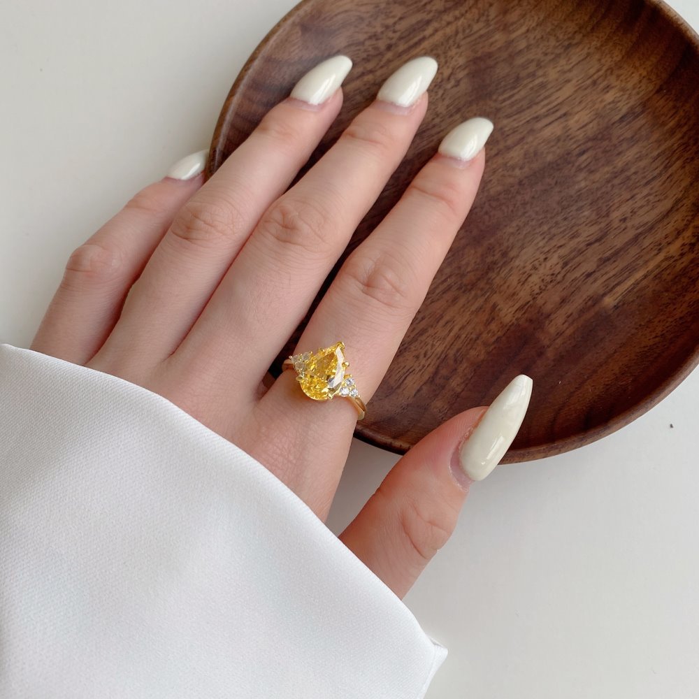 Fashion Water Droplets Sterling Silver Plating Zircon Rings 1 Piece