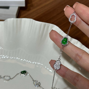 Authentic Emerald Gourd Bracelet Women's Sterling Silver High-end Sense Bracelet Ins Niche Design Valentine's Day 2 genuine goods