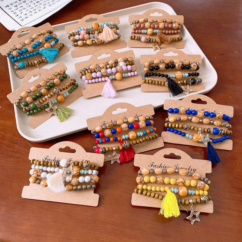 Retro Ethnic Style Geometric Alloy Wood Glass Beaded Women's Bracelets 1 Set display picture 1