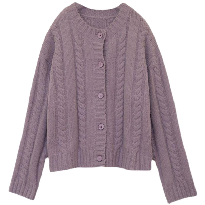 이른 가을 라운드 넥 스웨터 코트 새로운 여성 가을 느슨한 스웨터 라운드 넥 트위스트 니트 카디건 소프트 AX