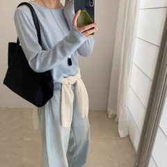 韩系纯色百分100全羊毛短款圆领贝壳扣针织打底衫女秋冬新款上衣