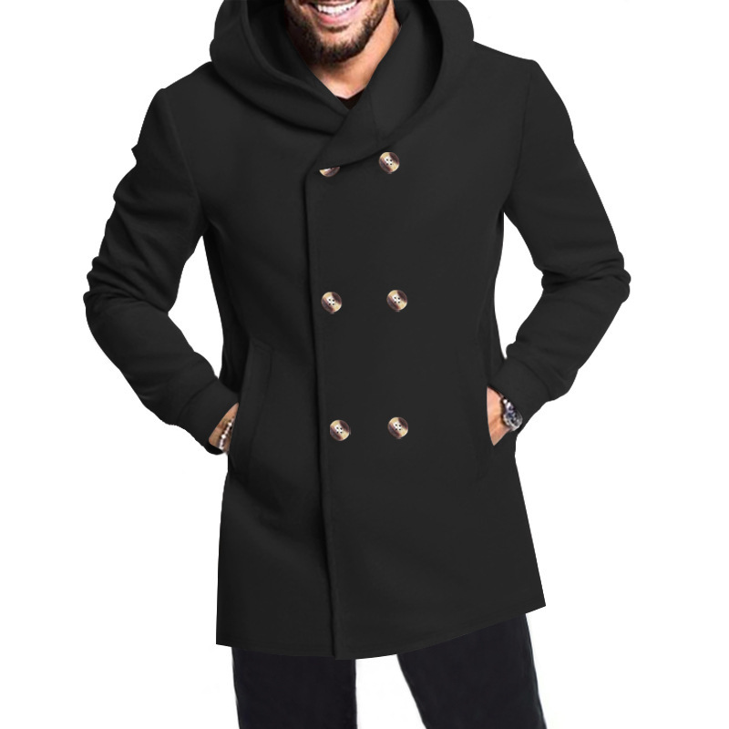 2024 New Men's Mid length Slim Fit Windbreaker Hooded Casual Solid Coat_voghion.com