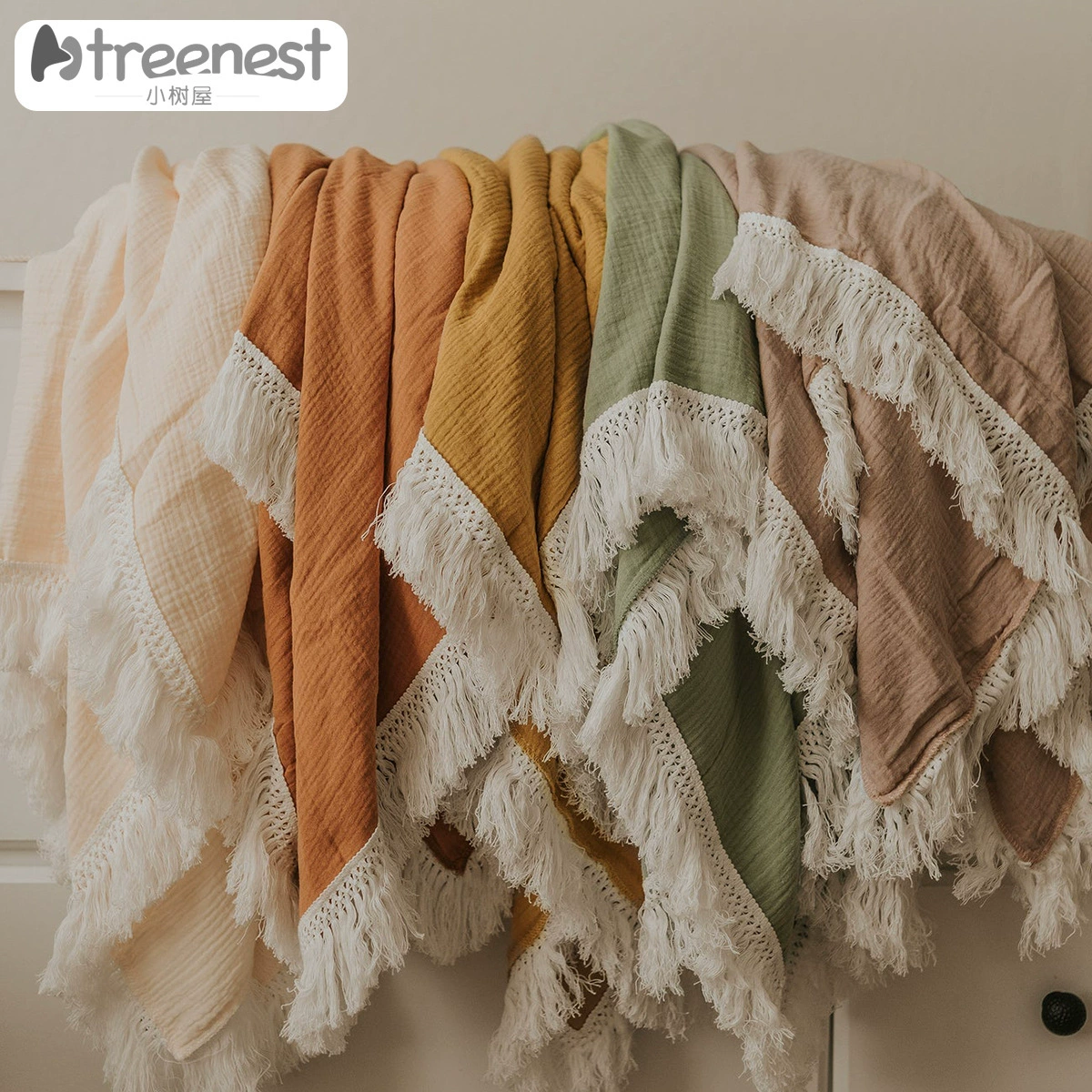 Маленький Дом На Дереве Ins Детские Марлевые Одеяло двухслойные кисточкой Марля упаковочное полотенце Новорожденный Ребенок Марлевые Полотенце