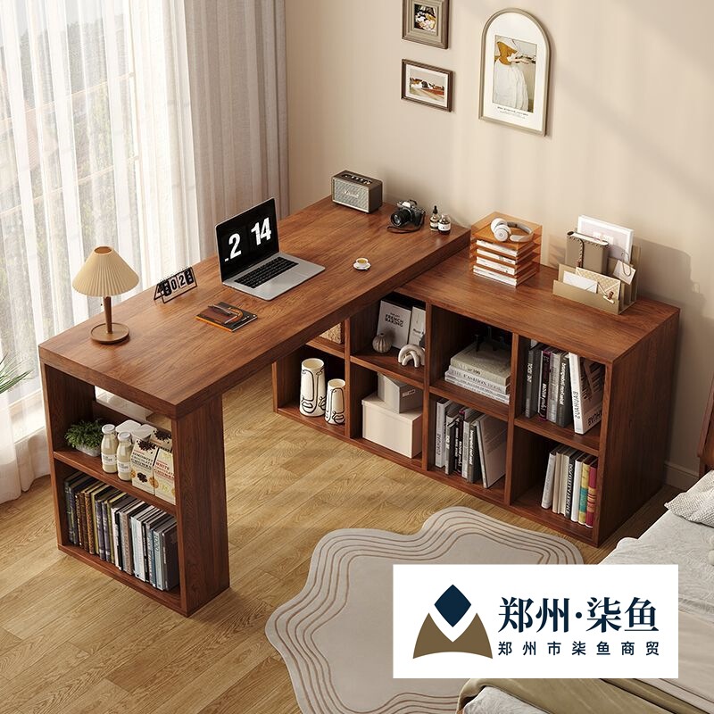 Corner Desk Bedroom Girls Computer Desk Solid Wood L-Shaped Desk Bookcase Integrated Corner Office Desk Workbench