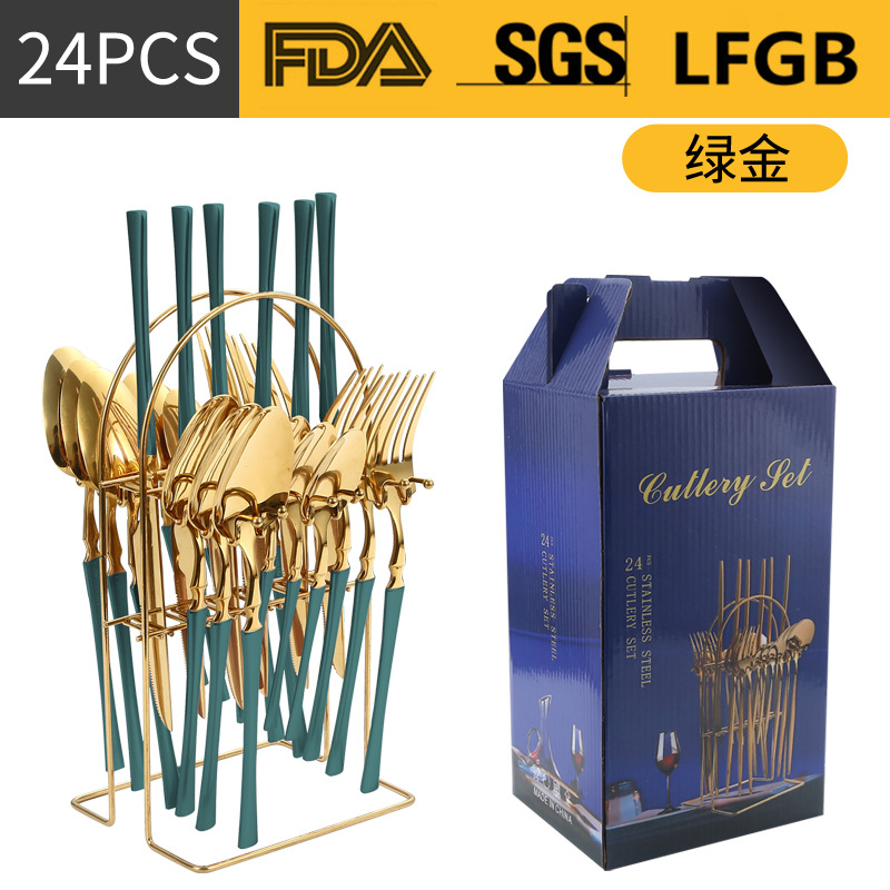 Amazon transfronteriza suministro de vajilla de acero inoxidable 24 piezas traje de cintura pequeña 4 piezas caja de regalo cuchillo, tenedor y cuchara traje