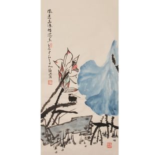 Famous painting writer Cui Ruzhuo pure hand-painted decorative painting Chinese painting ink painting plant painting lotus painting office painting mural