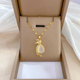 【钛钢】轻奢气质华丽满钻猫眼凤凰项链女网红百搭锁骨链钛钢链条