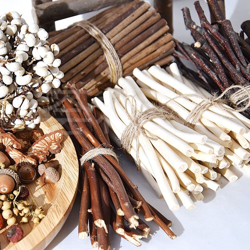 幼儿园手工环创材料天然桦树枝小木棍迷你圣诞龙柳木片枯树支干