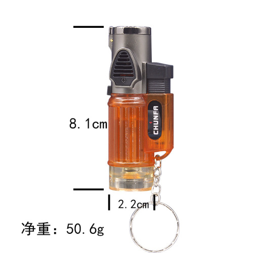 609-3 Transparent round machine three-stroke cigar lighter High-power plastic lighter with keychain pendant