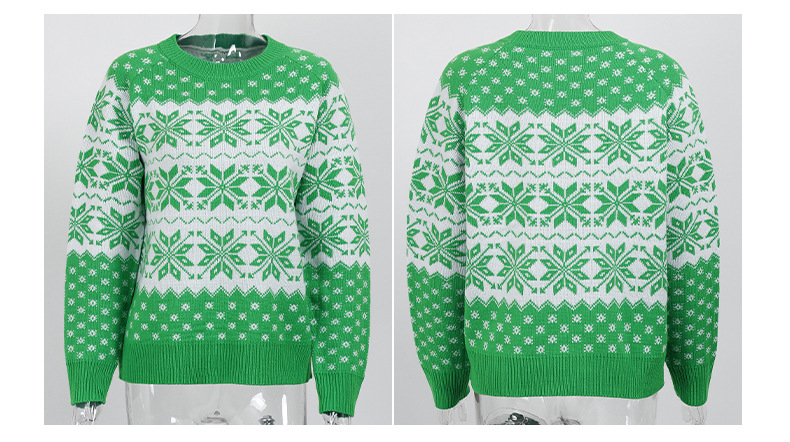 green Snowflake Christmas Sweater | Luxiaa Clothing- Cute Christmas Sweater
