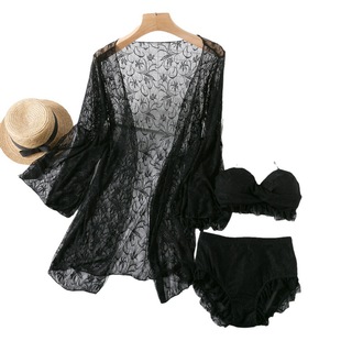 2024 Fairy Style Split Bikini Three-Piece Lace Sexy Ins Style Flat-Corner Long-Sleeved Hot Spring Cyber Celebrity Swimsuit