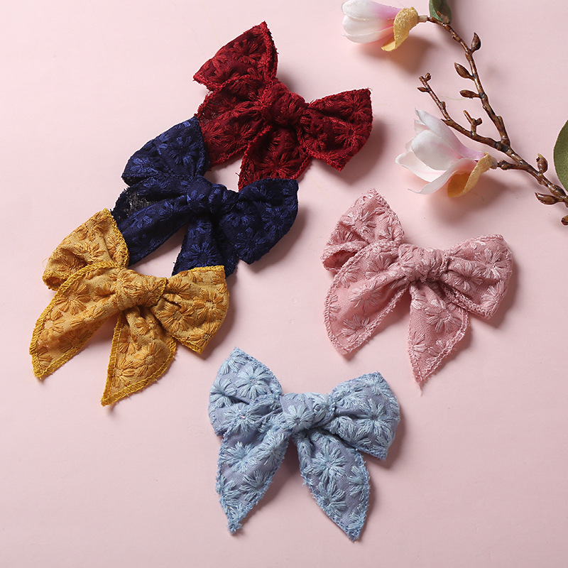 Children's Hairpin Embroidery Girl Bow Hairpin Cotton Linen Clip display picture 2