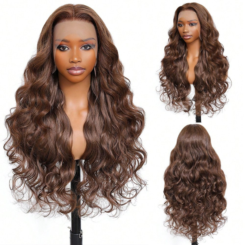 European and American Style Women's Fluffy Yaki Front Lace Wig Long Curly Hair Wig 13*6 Synthetic Fiber Wig Lace Wig