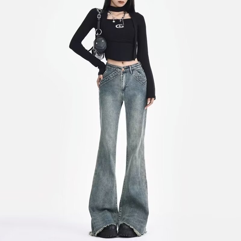 Spring and Autumn New Style Micro-lar Jeans Women's High Waist Fashionable Straight Loose Casual Small Wide Leg Trousers