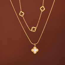 温鉴欧美四叶草双层叠戴钛钢项链女轻奢通勤女王锁骨链新款配饰