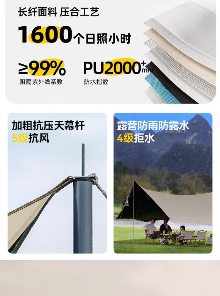 Black Vinyl Canopy Outdoor Tent Sunshade Sun Protection Thickened Camping Picnic Butterfly-Shaped Elevated Silver-Coated Canopy