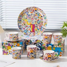 欧式机器猫陶瓷马克杯盘子卡通碟子餐具水杯咖啡杯碟送礼组合套装