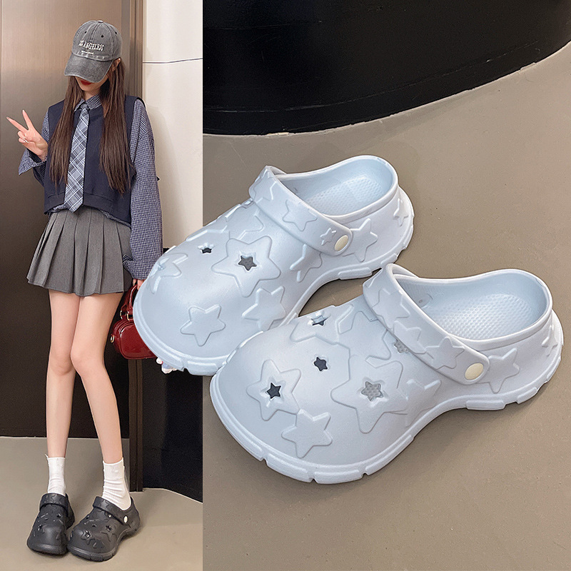Summer Hollow-Out Five-Pointed Star Squishy Clogs Casual Versatile Petite Non-Slip Height-Increasing Thick-Soled Closed-Toe Slippers Summer Hollow-Out Five-Pointed Star Squishy Clogs Casual Versatile Petite Non-Slip Height-Increasing Thick-Soled Closed-Toe Slippers
