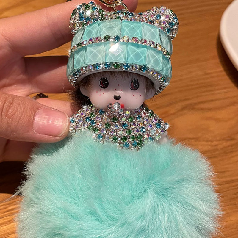 Corea del Sur creativo lindo diamante incrustado lindo Qiqi Bola de piel muñeca llavero mujer de dibujos animados par coche bolsa colgante