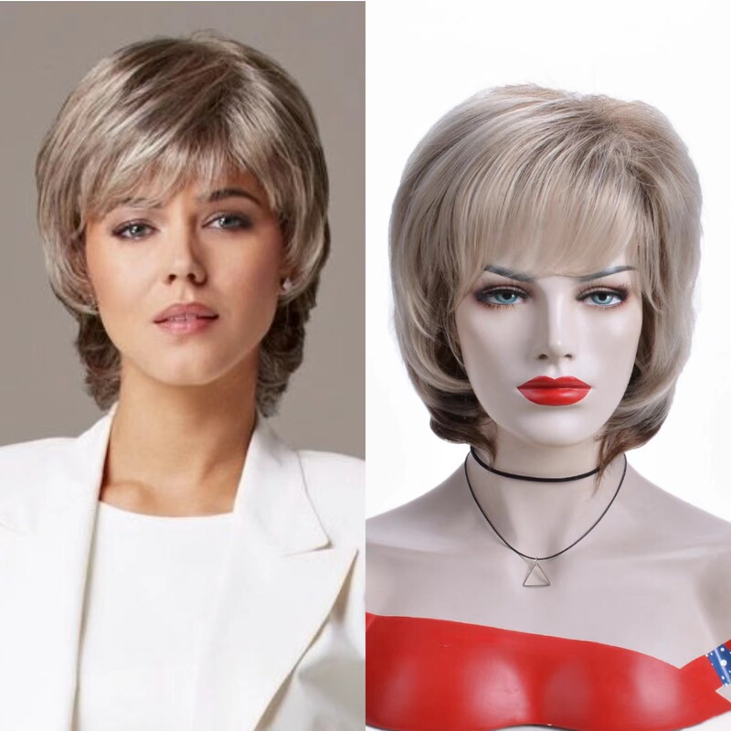 Amazon AliExpress foreign trade wig European and American women's blonde short straight hair micro-curled chemical fiber headgear Xuchang manufacturers