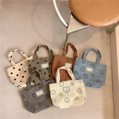 New 112221 Corduroy Retro Polka Dot Handbag with Japanese Cute Smiling Face Tote Bag Women's Bento Bag