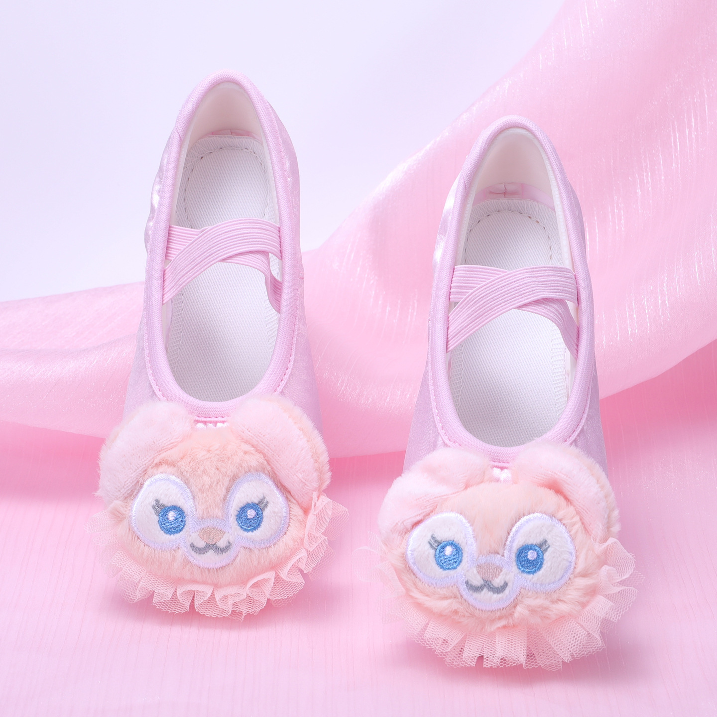Children's Dance Shoes Cute Ballet Dance Shoes Girls Princess Cat Claw Shape Satin Pink Lace Performance 8022