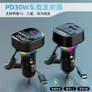 Yeni Avtomobil Bluetooth Pleyer FM Transmitter QC3.0PD30W Avtomobil Kabeli Sürətli Şarj Mobil Telefon Şarj Cihazı