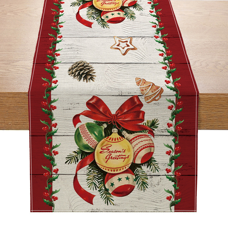 Camino de mesa navideño con estampado de muñeco de nieve y Santa