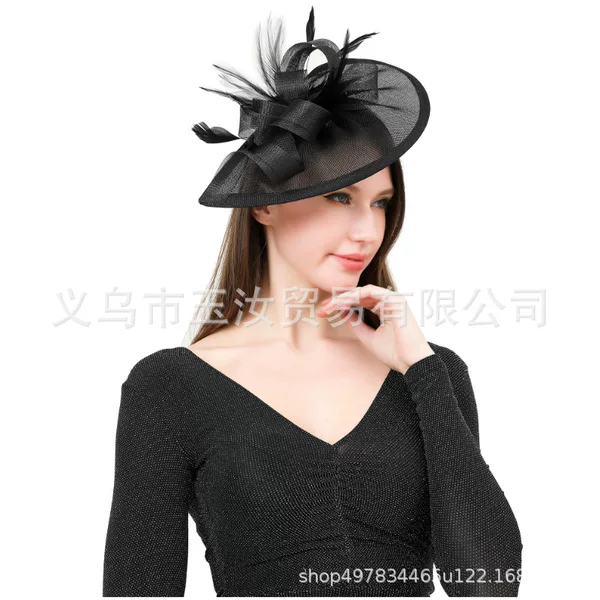 European and American popular Amazon feather imitation linen mesh horse racing festival top hat socialite dress hair accessories show catwalk headdress