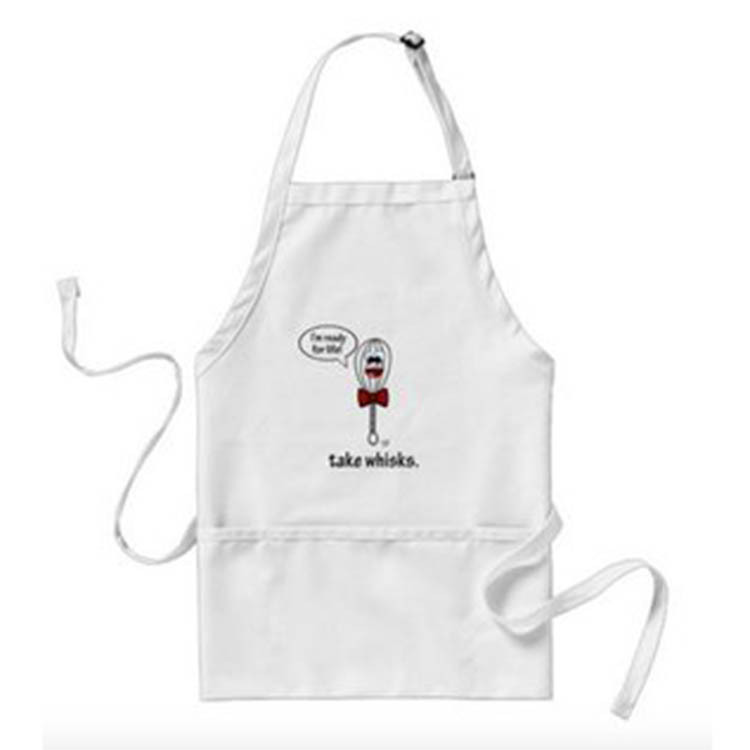 厂家直销 纯白卡通印刷 带口袋挂脖围裙厨房防油防污围裙蛋糕店围