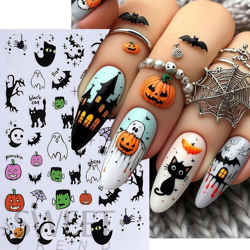 Cross-Border New Nail Art Stickers Cute Cartoon Halloween Ghost Mushroom Skull Black Rose Adhesive Nail Stickers Cross-Border New Nail Art Stickers Cute Cartoon Halloween Ghost Mushroom Skull Black Rose Adhesive Nail Stickers