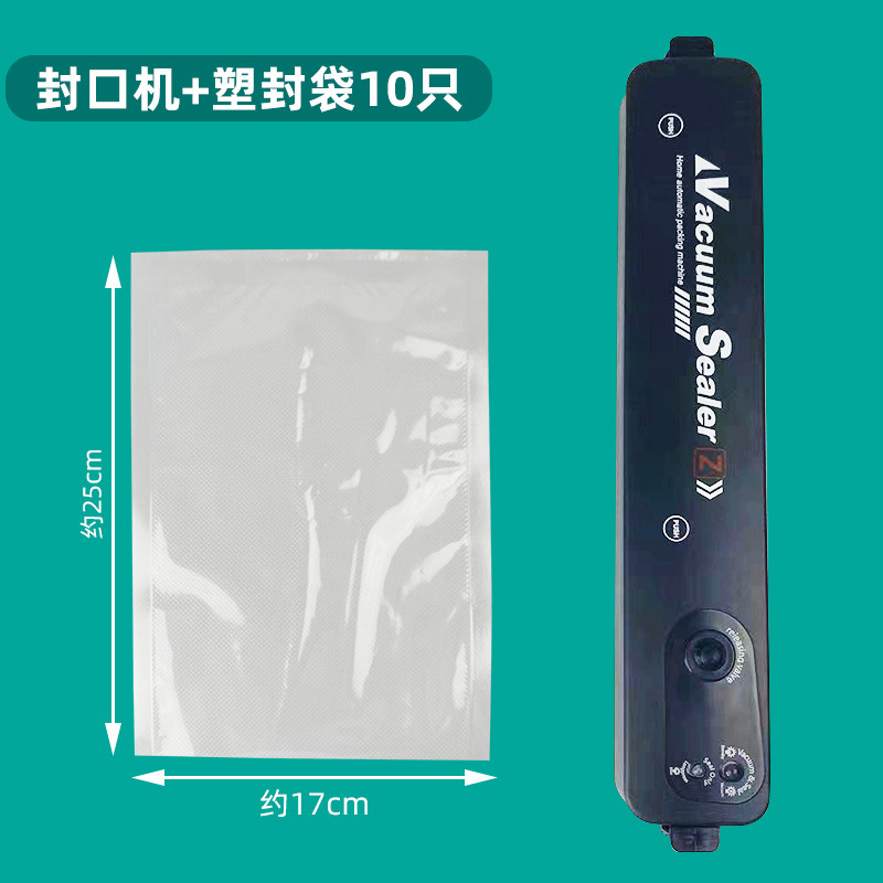 Negro máquina de sellado automático + 10 bolsas de plástico
