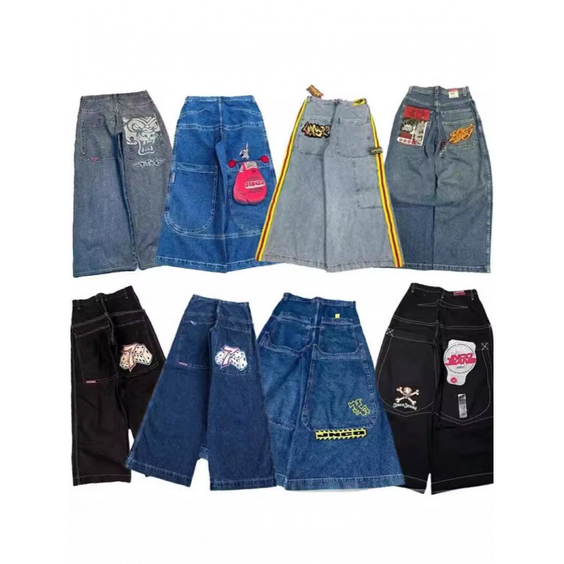 This Year's Popular Jnco Graphic Jeans Y2K Hip-Hop Loose Jeans for Men and Women Harajuku Wide-Leg Jeans Cotton