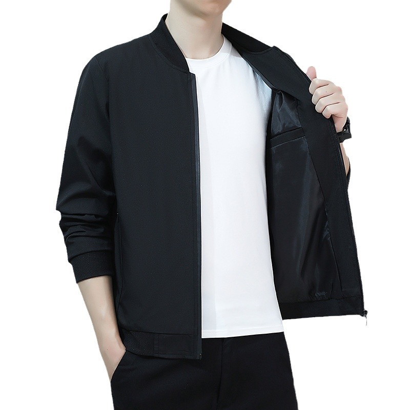 Chaqueta de hombre cuello de béisbol primavera y otoño de color sólido versátil casual coreano suelto chaqueta fábrica de chaqueta al por mayor