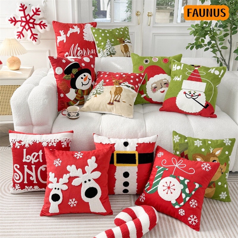New Embroidered Christmas Pillow Sofa Cushion Pillowcase Christmas Decoration Gift Apple Elk Cushion Red Decoration