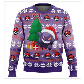 Linda asta asta Santa Claus estampado 3D hombre casual todo fósforo hombro recto manga larga suéter suelto cuello redondo suéter